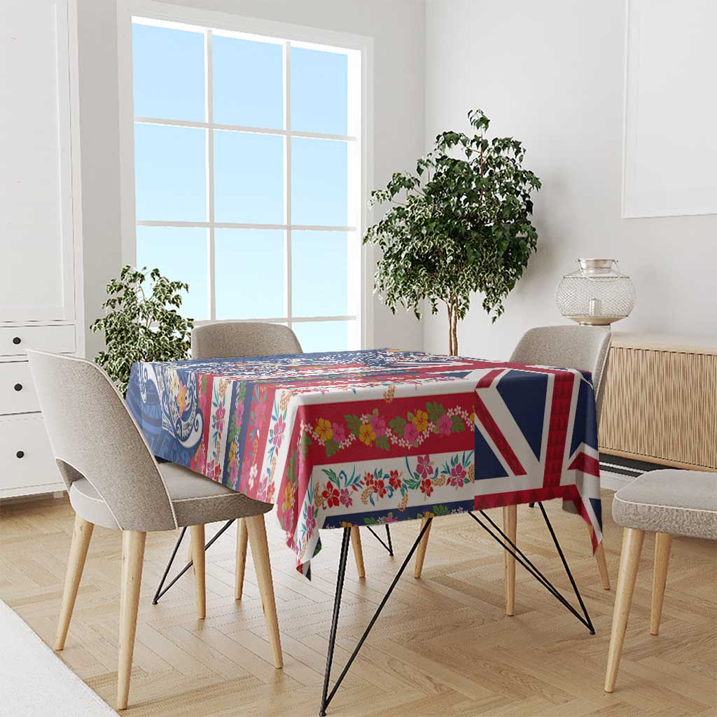 Hawaiian Manta Ray and Turtle Tribal Tattoo Tablecloth With Hawaii Flag and Flowers