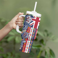 Hawaiian Manta Ray and Turtle Tribal Tattoo Tumbler With Handle With Hawaii Flag and Flowers
