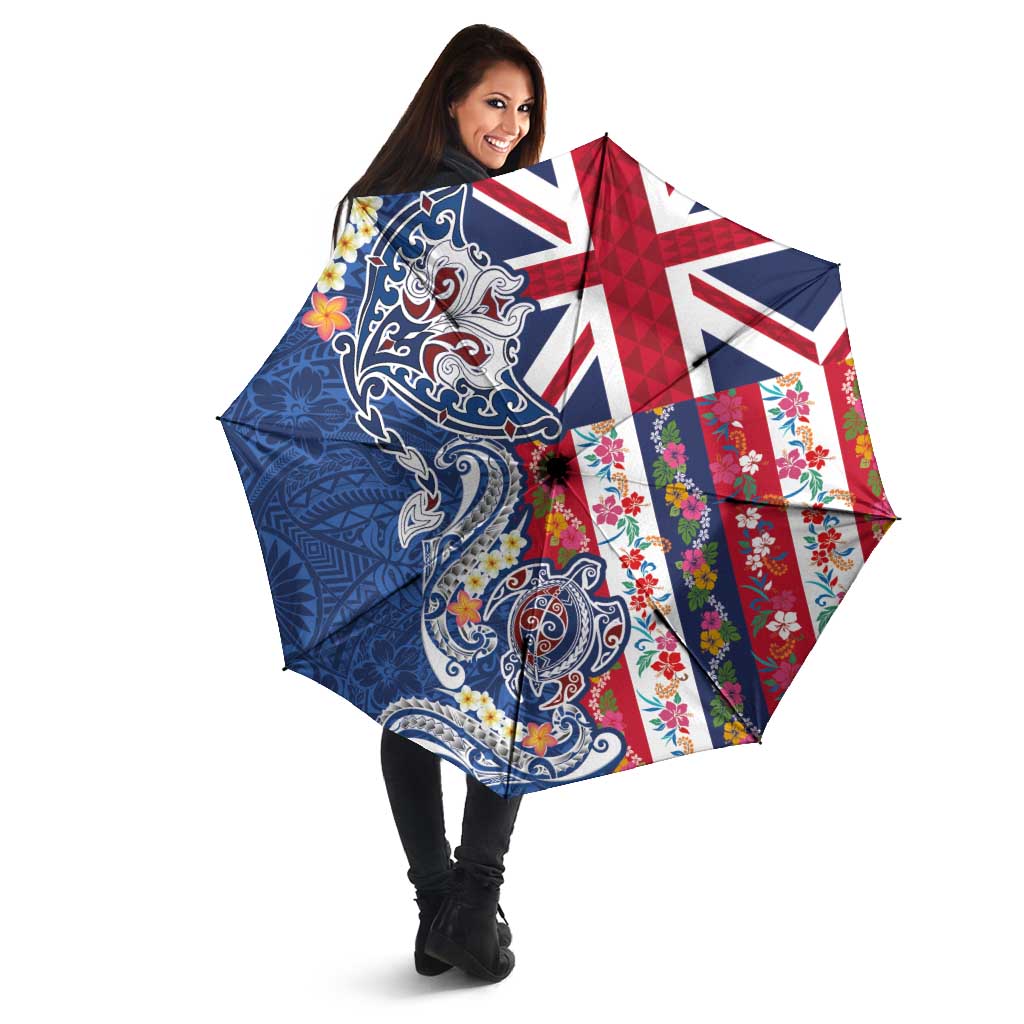 Hawaiian Manta Ray and Turtle Tribal Tattoo Umbrella With Hawaii Flag and Flowers LT03 - Polynesian Pride