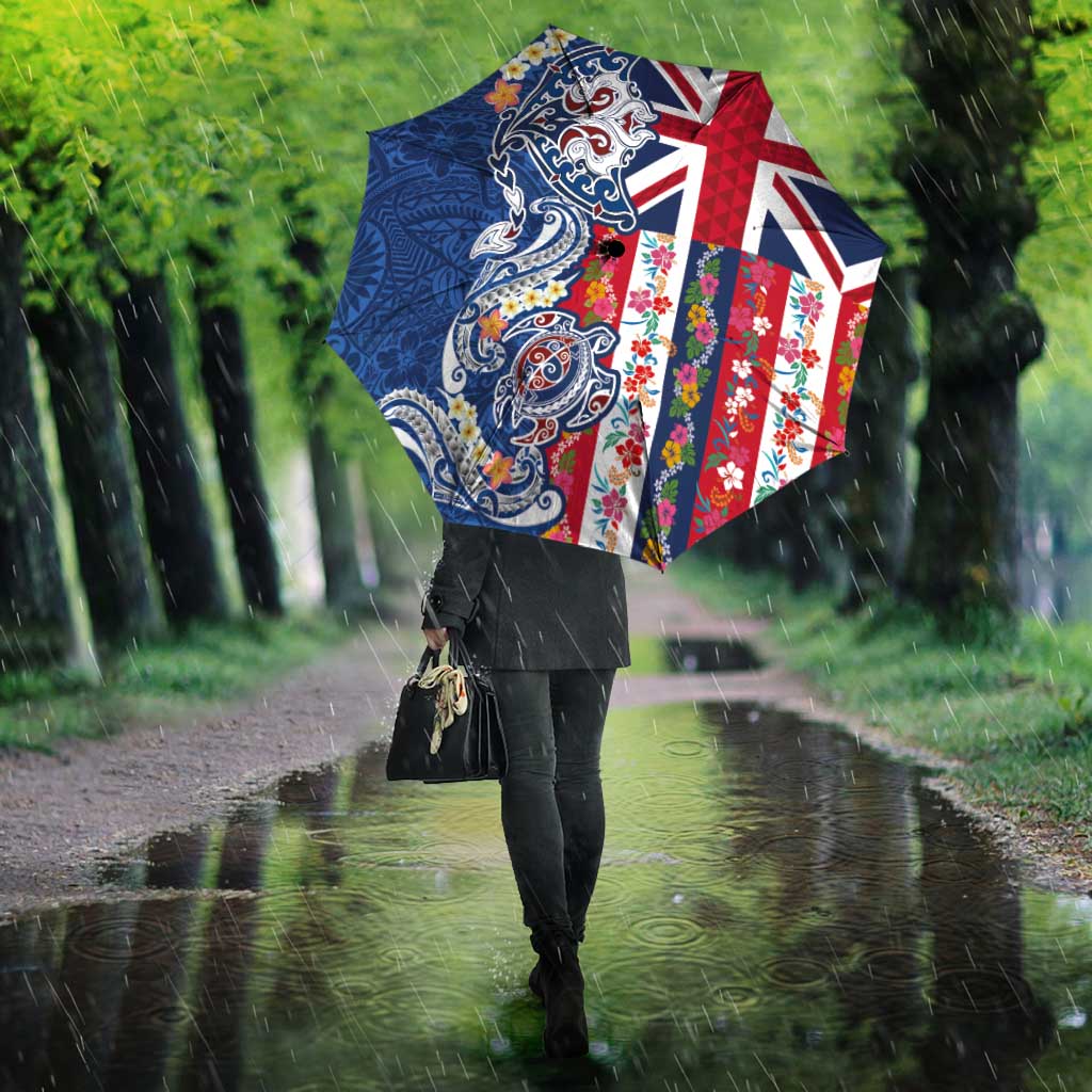 Hawaiian Manta Ray and Turtle Tribal Tattoo Umbrella With Hawaii Flag and Flowers LT03 - Polynesian Pride