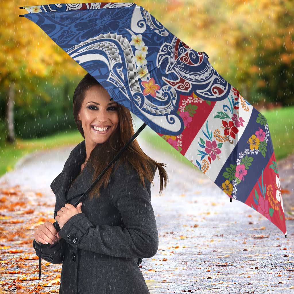 Hawaiian Manta Ray and Turtle Tribal Tattoo Umbrella With Hawaii Flag and Flowers LT03 - Polynesian Pride