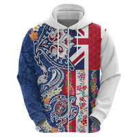 Hawaiian Manta Ray and Turtle Tribal Tattoo Zip Hoodie With Hawaii Flag and Flowers