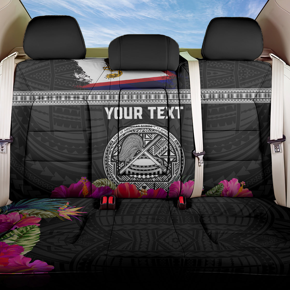 Personalized American Samoa Flag Day Back Car Seat Cover Tanoa and Fue mix Hibiscus Flower Polynesian Pattern LT03
