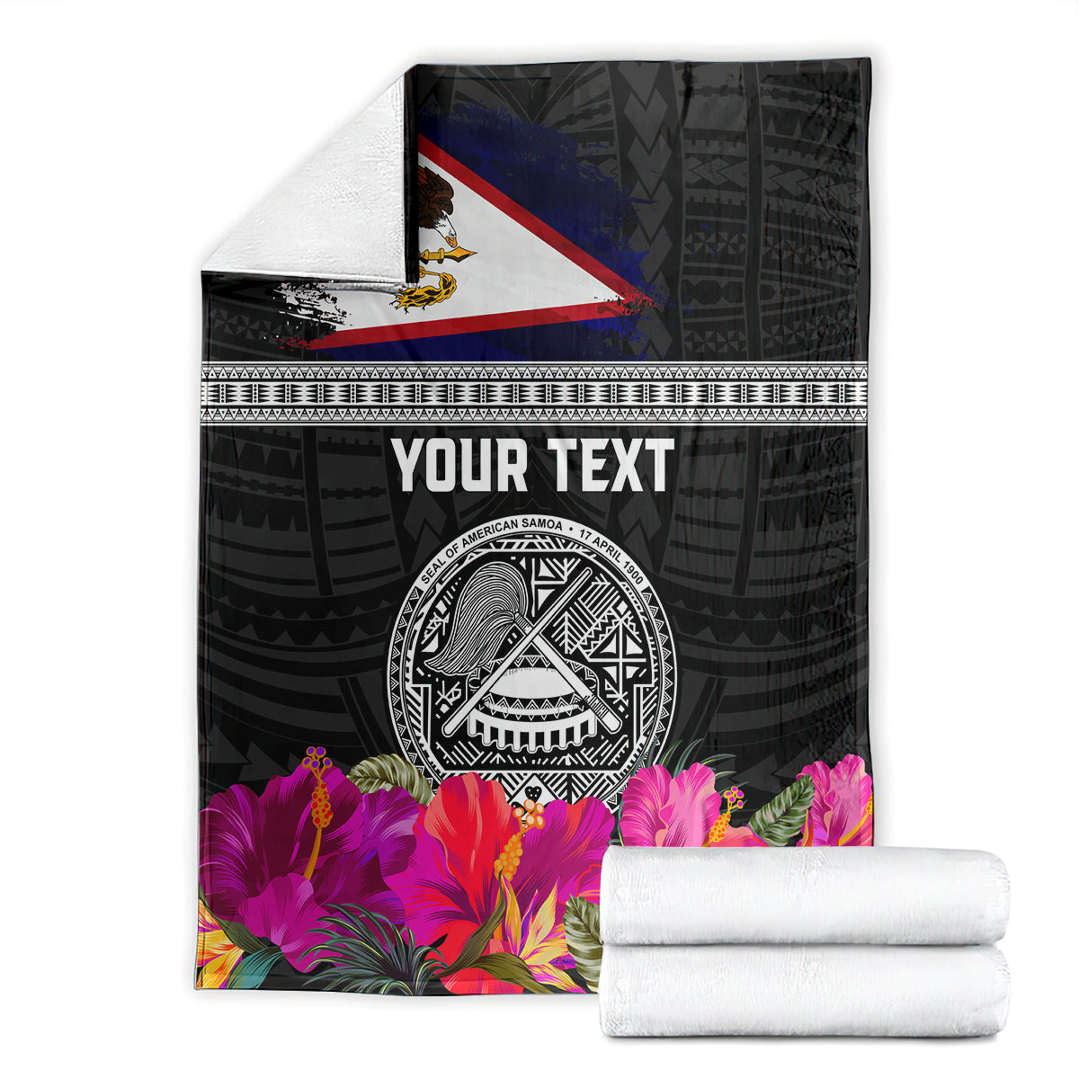 Personalized American Samoa Flag Day Blanket Tanoa and Fue mix Hibiscus Flower Polynesian Pattern