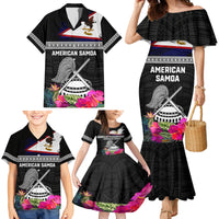 Personalized American Samoa Flag Day Family Matching Mermaid Dress and Hawaiian Shirt Tanoa and Fue mix Hibiscus Flower Polynesian Pattern