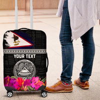 Personalized American Samoa Flag Day Luggage Cover Tanoa and Fue mix Hibiscus Flower Polynesian Pattern LT03 Black - Polynesian Pride