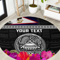 Personalized American Samoa Flag Day Round Carpet Tanoa and Fue mix Hibiscus Flower Polynesian Pattern LT03 Black - Polynesian Pride