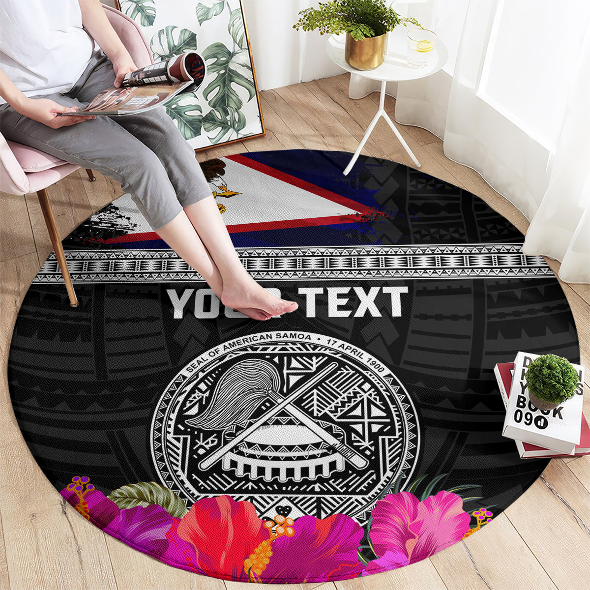 Personalized American Samoa Flag Day Round Carpet Tanoa and Fue mix Hibiscus Flower Polynesian Pattern LT03 - Polynesian Pride