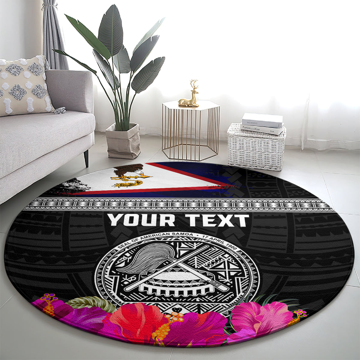 Personalized American Samoa Flag Day Round Carpet Tanoa and Fue mix Hibiscus Flower Polynesian Pattern LT03 - Polynesian Pride