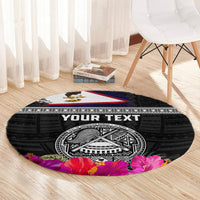 Personalized American Samoa Flag Day Round Carpet Tanoa and Fue mix Hibiscus Flower Polynesian Pattern LT03 - Polynesian Pride