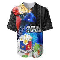 Philippines Independence Day Baseball Jersey Philippines Eagle and Sampaguita Jasmine Yakan Tribal LT03 Black - Polynesian Pride