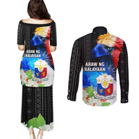 Philippines Independence Day Couples Matching Puletasi and Long Sleeve Button Shirt Philippines Eagle and Sampaguita Jasmine Yakan Tribal