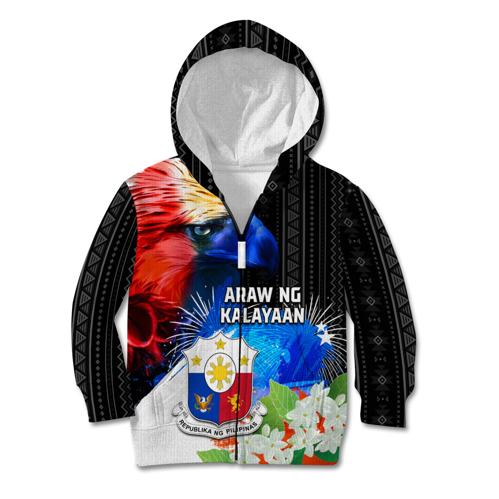 Philippines Independence Day Kid Hoodie Philippines Eagle and Sampaguita Jasmine Yakan Tribal