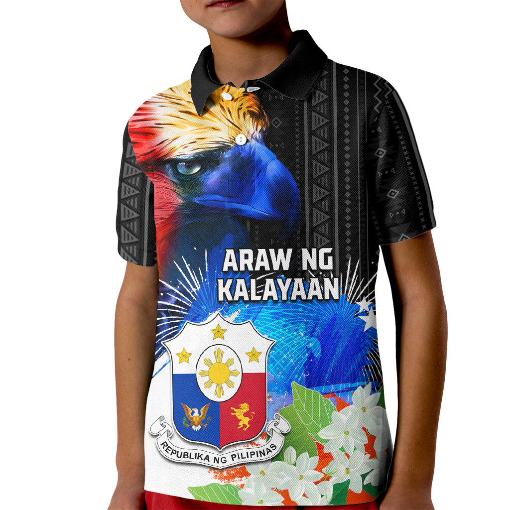Philippines Independence Day Kid Polo Shirt Philippines Eagle and Sampaguita Jasmine Yakan Tribal