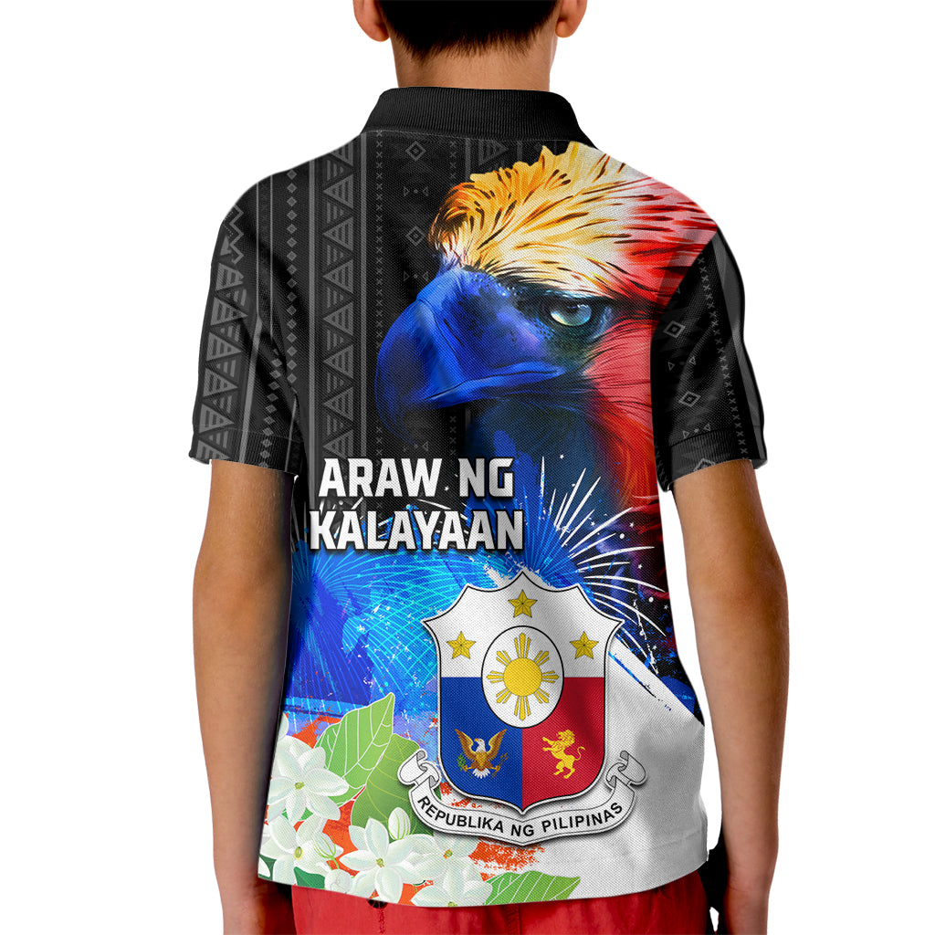 Philippines Independence Day Kid Polo Shirt Philippines Eagle and Sampaguita Jasmine Yakan Tribal