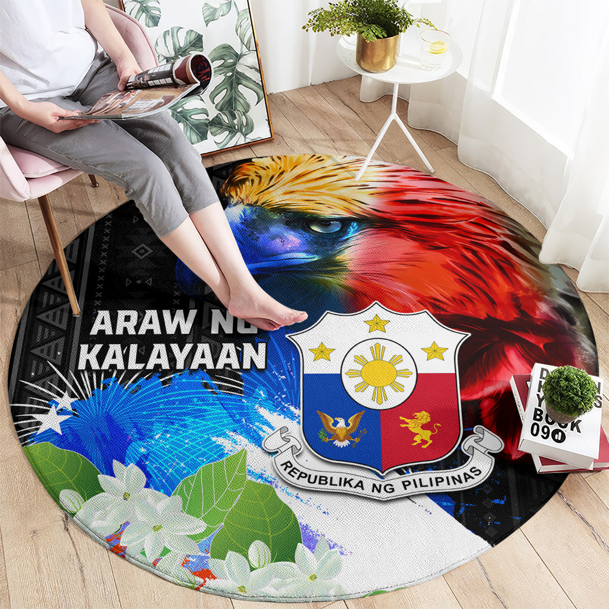 Philippines Independence Day Round Carpet Philippines Eagle and Sampaguita Jasmine Yakan Tribal LT03 - Polynesian Pride