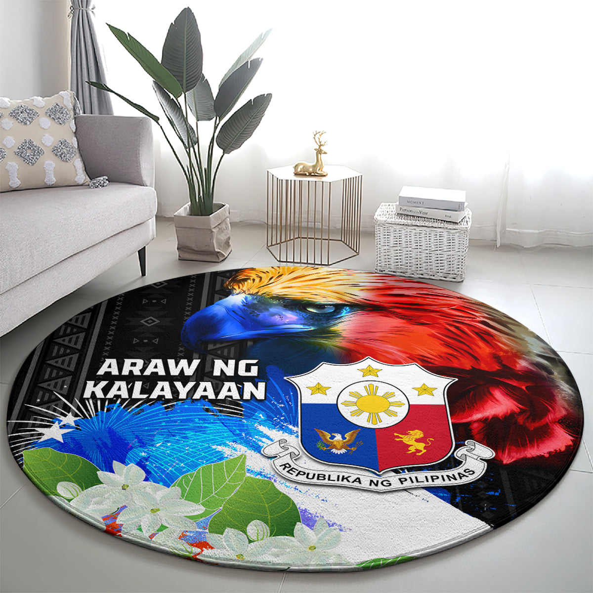 Philippines Independence Day Round Carpet Philippines Eagle and Sampaguita Jasmine Yakan Tribal LT03 - Polynesian Pride