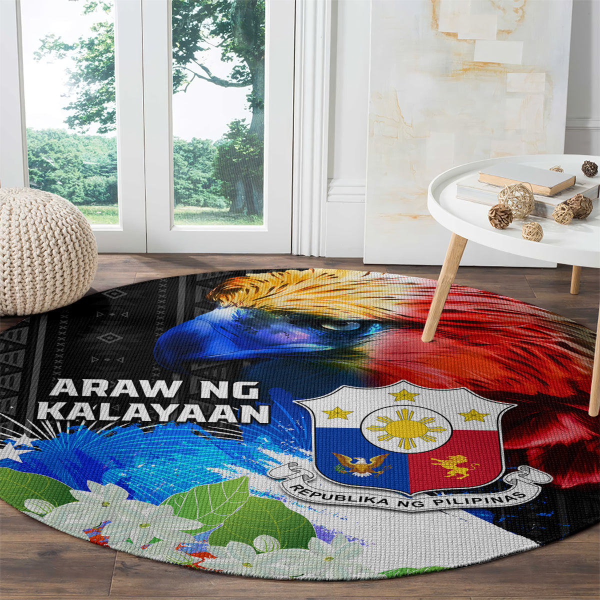 Philippines Independence Day Round Carpet Philippines Eagle and Sampaguita Jasmine Yakan Tribal LT03 - Polynesian Pride