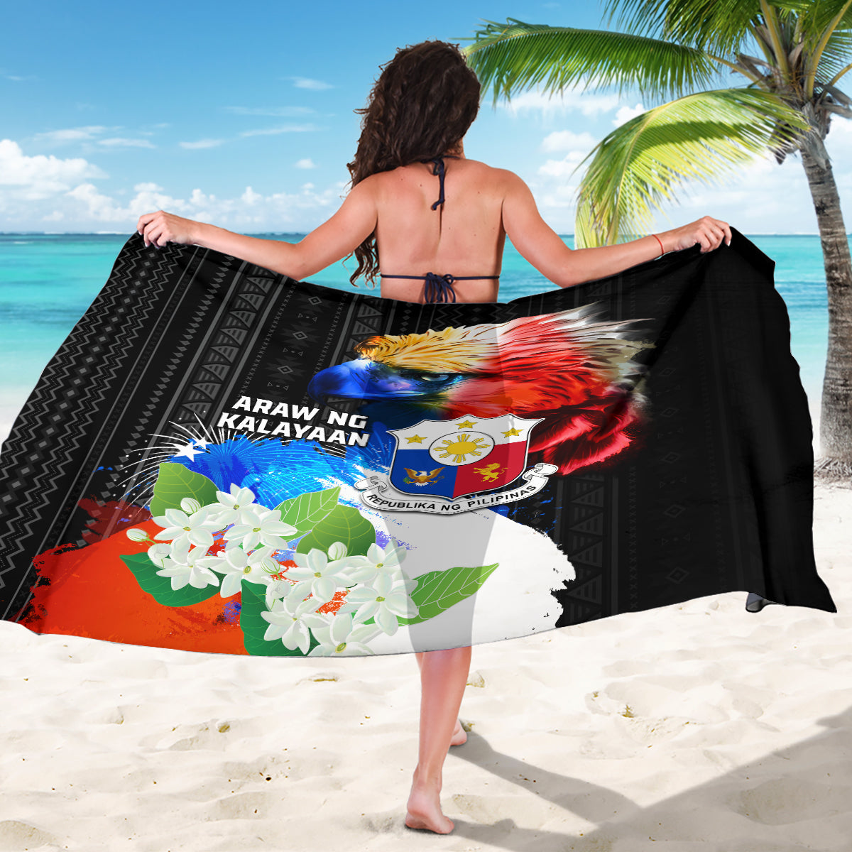 Philippines Independence Day Sarong Philippines Eagle and Sampaguita Jasmine Yakan Tribal LT03 - Polynesian Pride