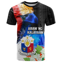 Philippines Independence Day T Shirt Philippines Eagle and Sampaguita Jasmine Yakan Tribal LT03 Black - Polynesian Pride