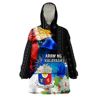 Philippines Independence Day Wearable Blanket Hoodie Philippines Eagle and Sampaguita Jasmine Yakan Tribal LT03 One Size Black - Polynesian Pride