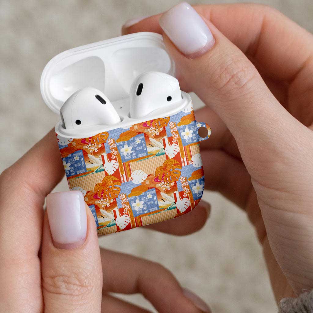 Hawaiian and Japanese Culture Together AirPods Case Palaka Japanese Art and Tropical Motif Tribal Patchwork