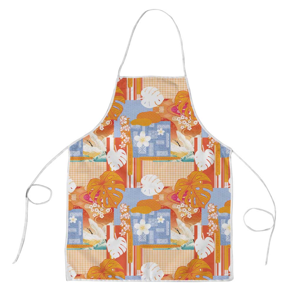 Hawaiian and Japanese Culture Together Apron Palaka Japanese Art and Tropical Motif Tribal Patchwork