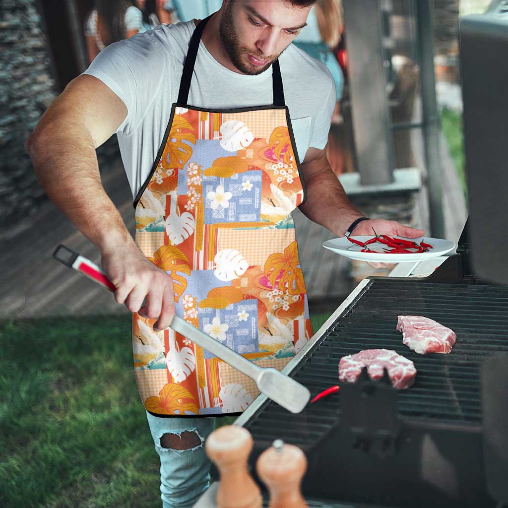 Hawaiian and Japanese Culture Together Apron Palaka Japanese Art and Tropical Motif Tribal Patchwork
