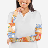 Hawaiian and Japanese Culture Together Arm Sleeves Palaka Japanese Art and Tropical Motif Tribal Patchwork