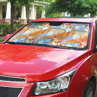 Hawaiian and Japanese Culture Together Auto Sun Shade Palaka Japanese Art and Tropical Motif Tribal Patchwork