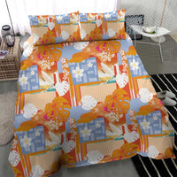 Hawaiian and Japanese Culture Together Bedding Set Palaka Japanese Art and Tropical Motif Tribal Patchwork