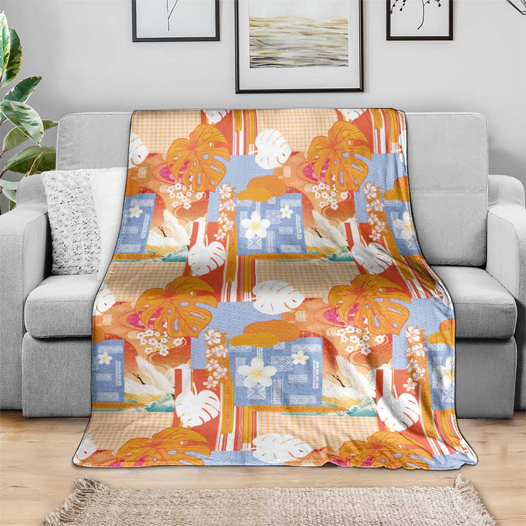 Hawaiian and Japanese Culture Together Blanket Palaka Japanese Art and Tropical Motif Tribal Patchwork