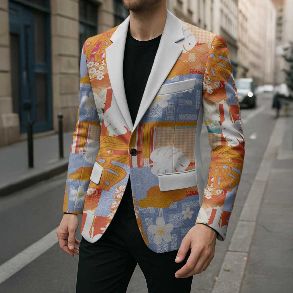Hawaiian and Japanese Culture Together Blazer Palaka Japanese Art and Tropical Motif Tribal Patchwork