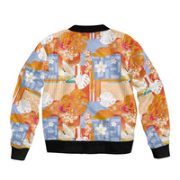 Hawaiian and Japanese Culture Together Bomber Jacket Palaka Japanese Art and Tropical Motif Tribal Patchwork