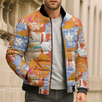 Hawaiian and Japanese Culture Together Bomber Puffer Jacket Palaka Japanese Art and Tropical Motif Tribal Patchwork
