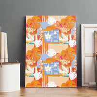 Hawaiian and Japanese Culture Together Canvas Wall Art Palaka Japanese Art and Tropical Motif Tribal Patchwork