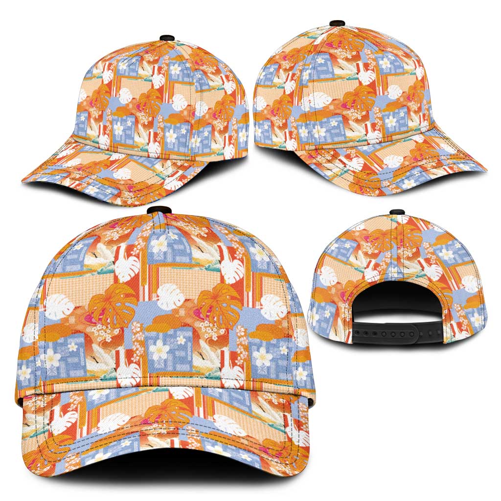 Hawaiian and Japanese Culture Together Classic Cap Palaka Japanese Art and Tropical Motif Tribal Patchwork