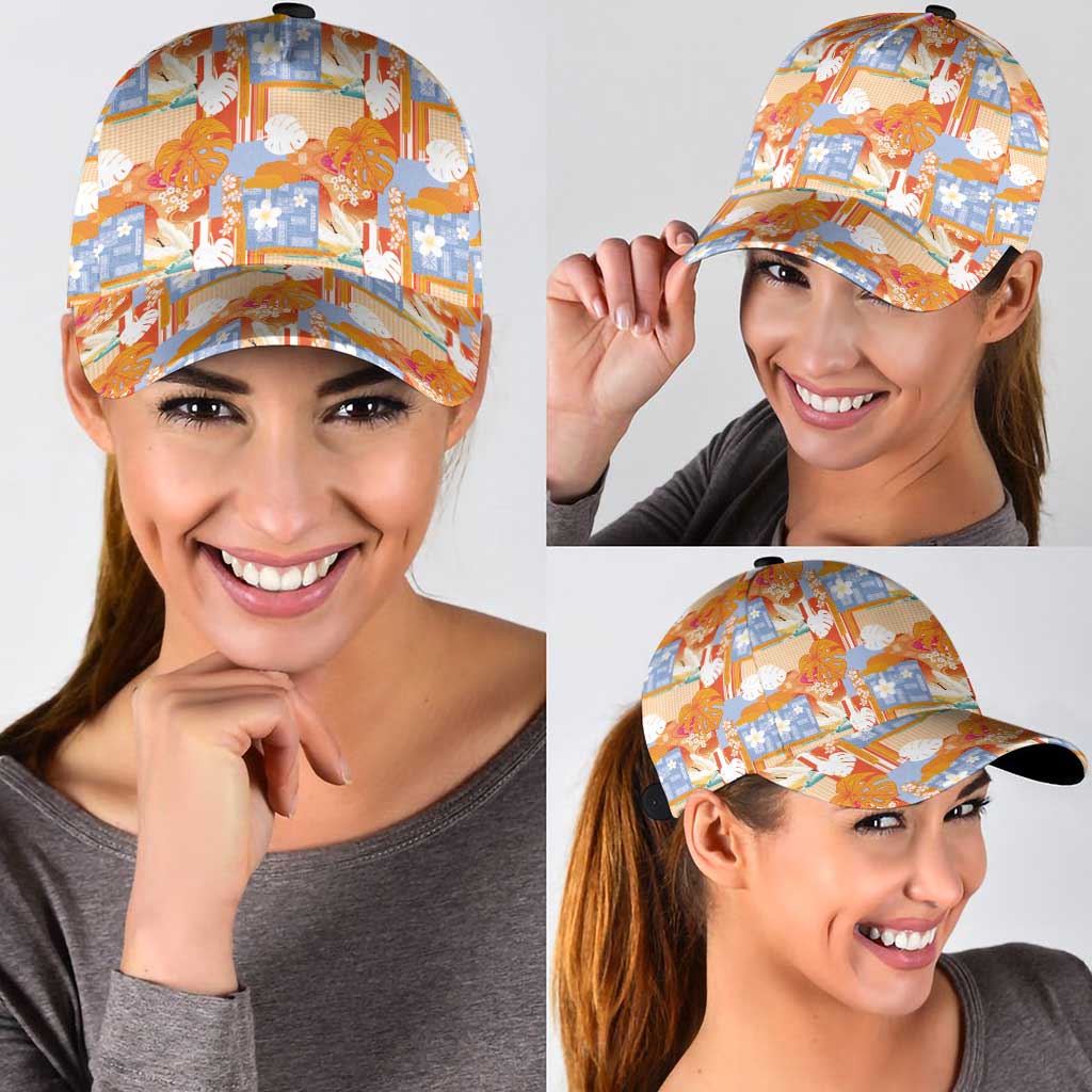 Hawaiian and Japanese Culture Together Classic Cap Palaka Japanese Art and Tropical Motif Tribal Patchwork