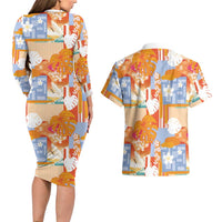 Hawaiian and Japanese Culture Together Couples Matching Long Sleeve Bodycon Dress and Hawaiian Shirt Palaka Japanese Art and Tropical Motif Tribal Patchwork LT03 - Polynesian Pride