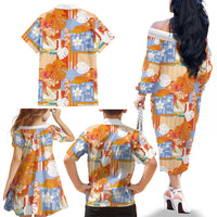 Hawaiian and Japanese Culture Together Family Matching Off The Shoulder Long Sleeve Dress and Hawaiian Shirt Palaka Japanese Art and Tropical Motif Tribal Patchwork