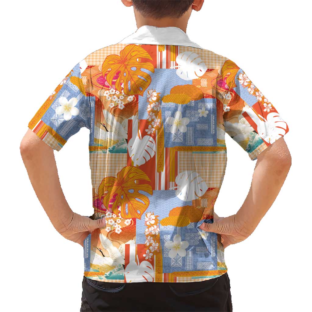 Hawaiian and Japanese Culture Together Family Matching Summer Maxi Dress and Hawaiian Shirt Palaka Japanese Art and Tropical Motif Tribal Patchwork LT03 - Polynesian Pride