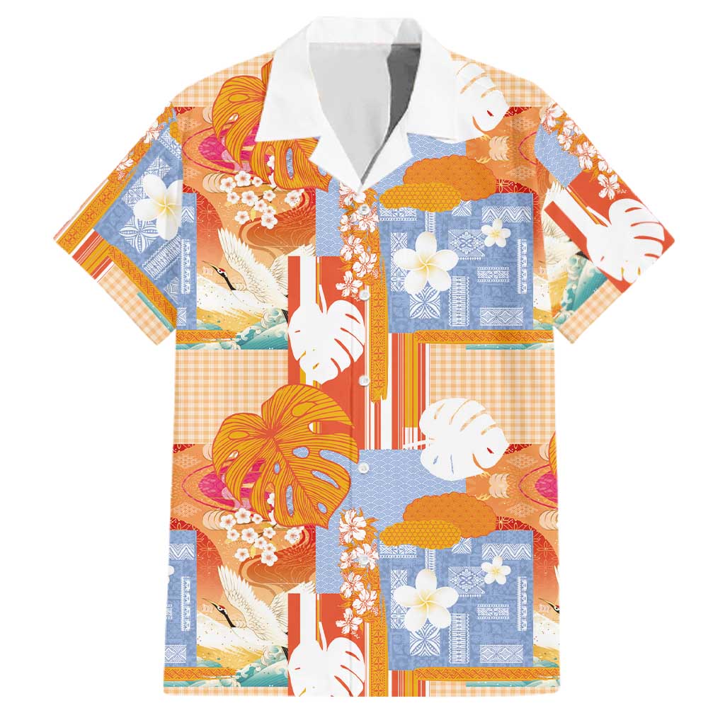 Hawaiian and Japanese Culture Together Family Matching Summer Maxi Dress and Hawaiian Shirt Palaka Japanese Art and Tropical Motif Tribal Patchwork LT03 Dad's Shirt - Short Sleeve Multicolor - Polynesian Pride