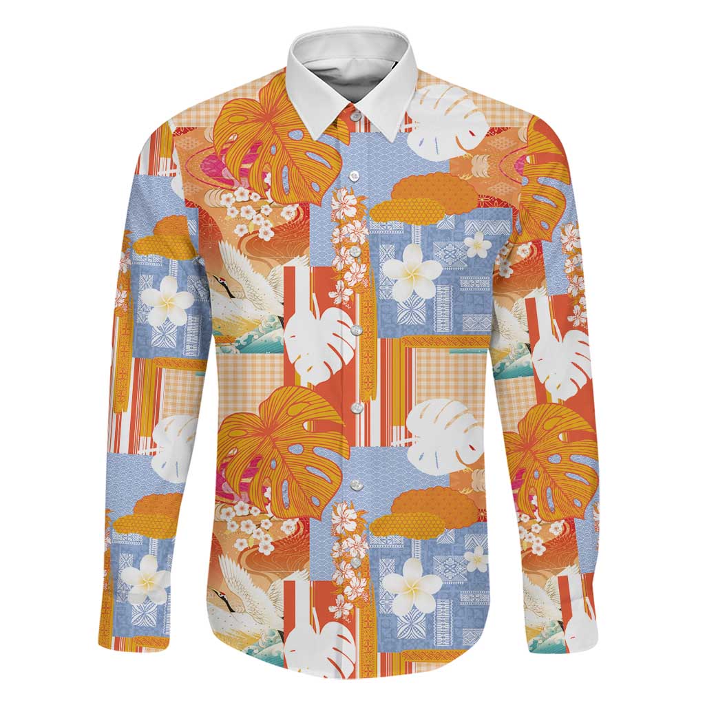 Hawaiian and Japanese Culture Together Family Matching Summer Maxi Dress and Hawaiian Shirt Palaka Japanese Art and Tropical Motif Tribal Patchwork LT03 Dad's Shirt - Long Sleeve Multicolor - Polynesian Pride