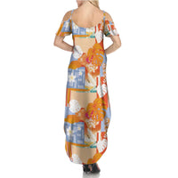 Hawaiian and Japanese Culture Together Family Matching Summer Maxi Dress and Hawaiian Shirt Palaka Japanese Art and Tropical Motif Tribal Patchwork LT03 - Polynesian Pride
