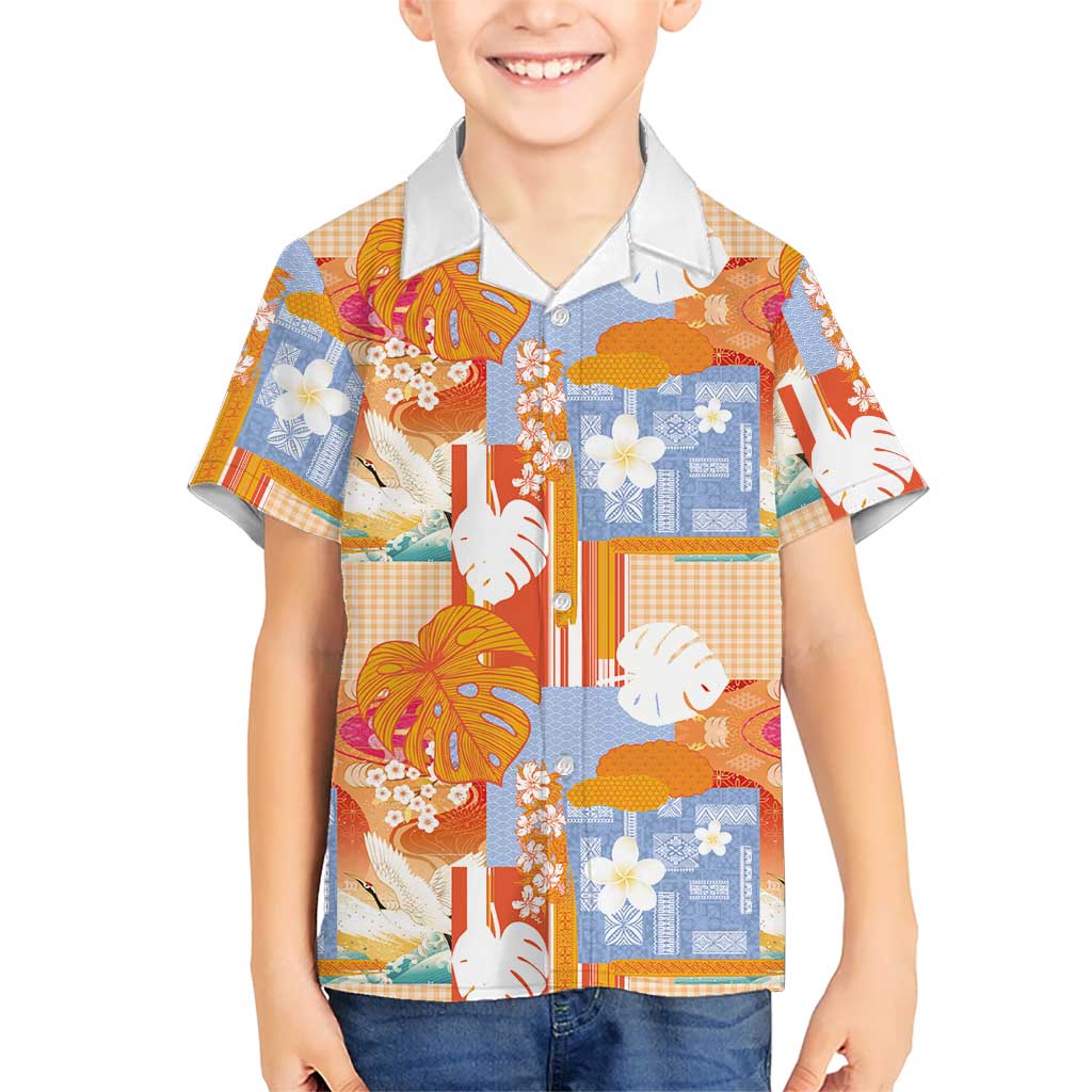 Hawaiian and Japanese Culture Together Family Matching Summer Maxi Dress and Hawaiian Shirt Palaka Japanese Art and Tropical Motif Tribal Patchwork LT03 Son's Shirt Multicolor - Polynesian Pride