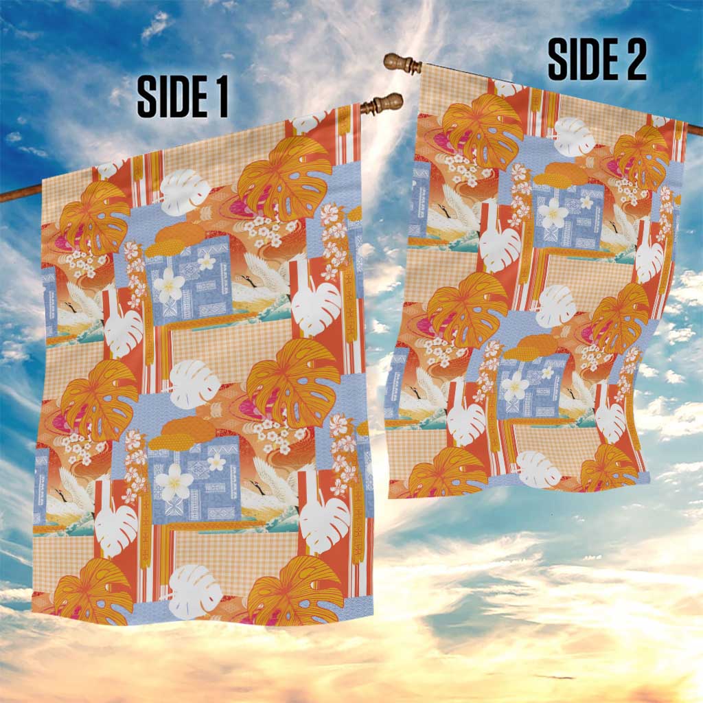 Hawaiian and Japanese Culture Together Garden Flag Palaka Japanese Art and Tropical Motif Tribal Patchwork