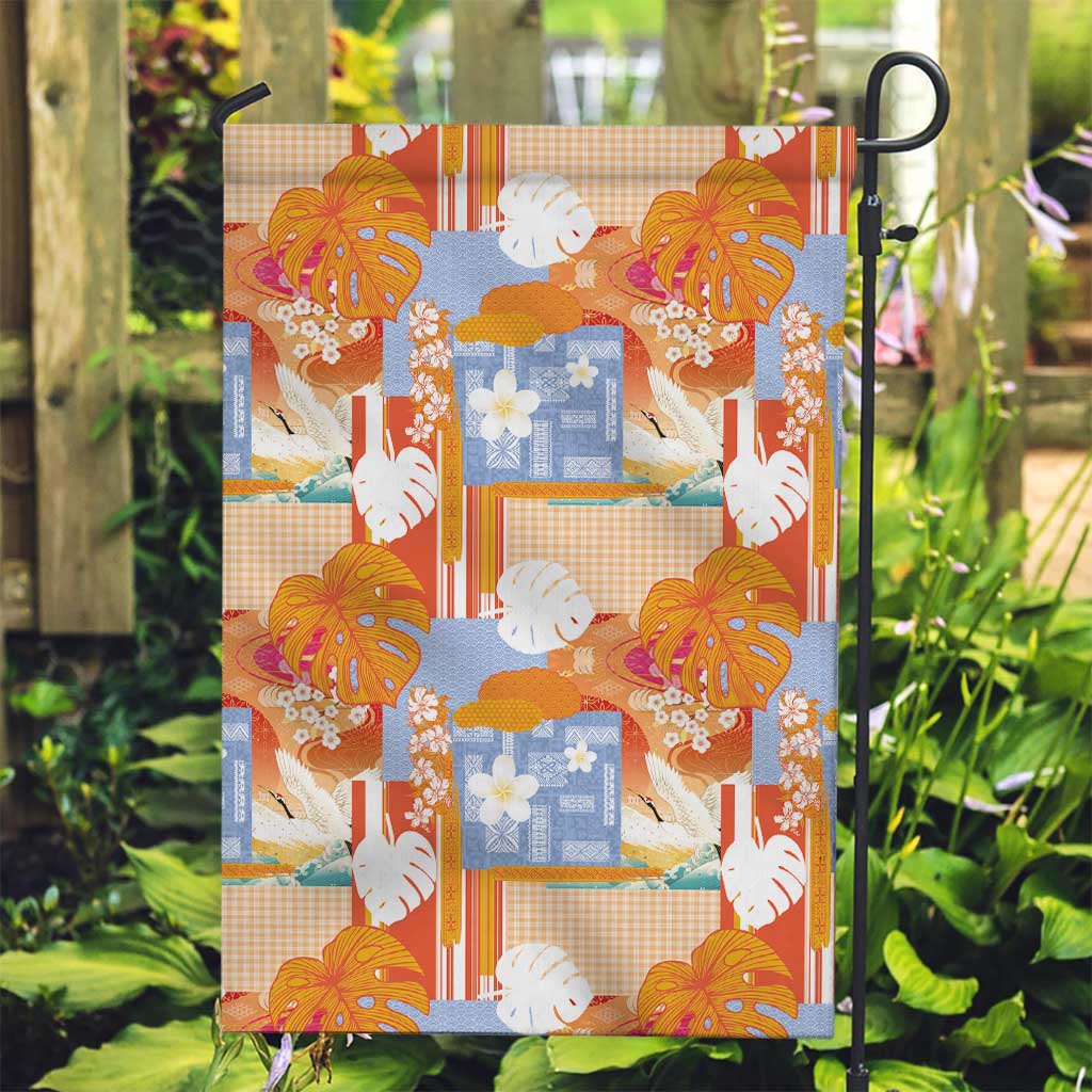 Hawaiian and Japanese Culture Together Garden Flag Palaka Japanese Art and Tropical Motif Tribal Patchwork