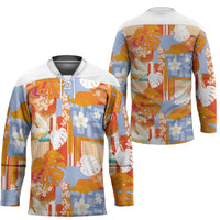 Hawaiian and Japanese Culture Together Hockey Jersey Palaka Japanese Art and Tropical Motif Tribal Patchwork
