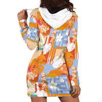 Hawaiian and Japanese Culture Together Hoodie Dress Palaka Japanese Art and Tropical Motif Tribal Patchwork