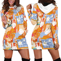 Hawaiian and Japanese Culture Together Hoodie Dress Palaka Japanese Art and Tropical Motif Tribal Patchwork